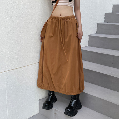 New Street Loose Hem Elastic Drawstring Cargo Skirt