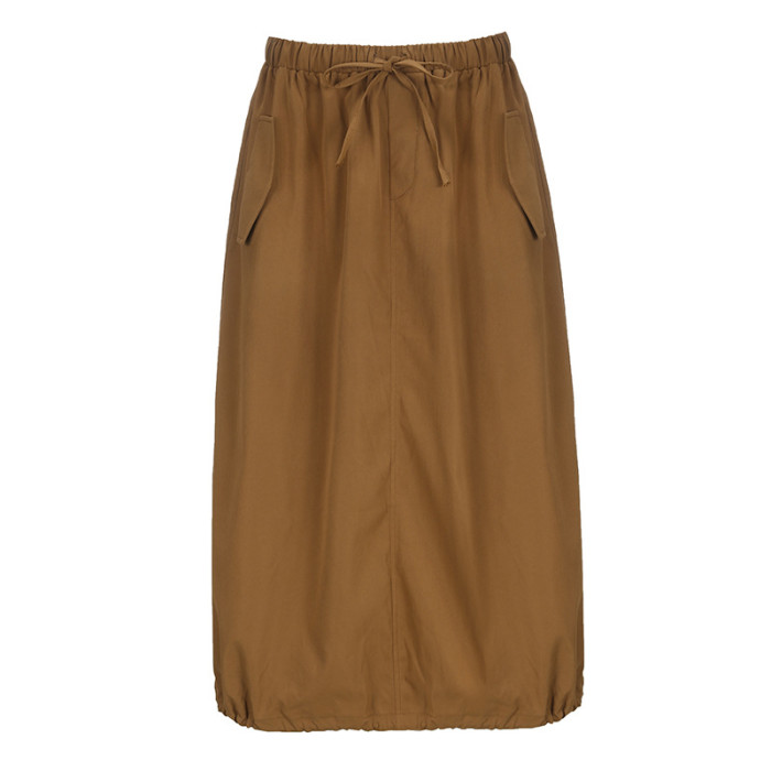 New Street Loose Hem Elastic Drawstring Cargo Skirt