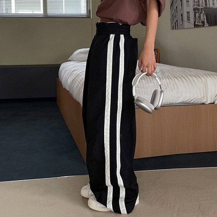 Woman Elastic High Waist Side Stripe Casual Pants
