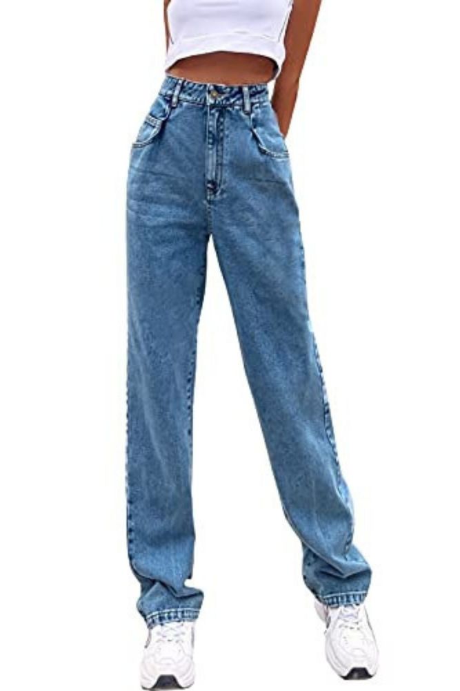 Retro Fashion Solid Color High Waist Straight Jeans