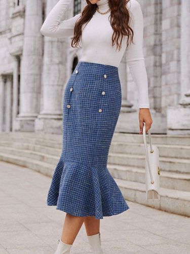 Women's Fashion Sexy High Waist  Mid-length Pleated Skirts