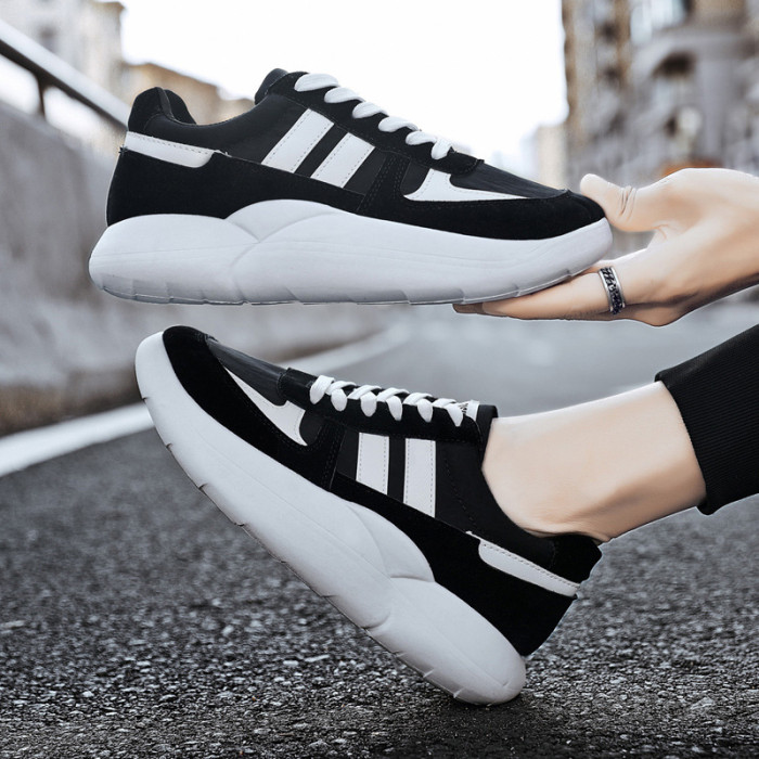 Men's Casual Leather Lace-up Platform Running Sneakers