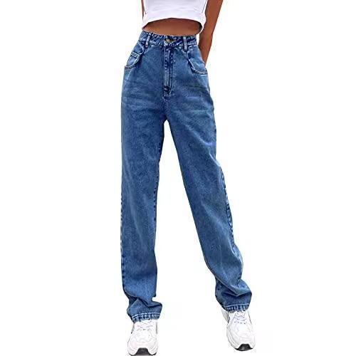 Retro Fashion Solid Color High Waist Straight Jeans