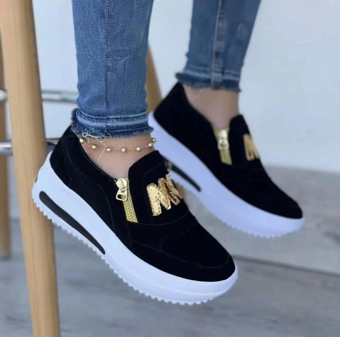 Women's Fashion Comfortable Thick Bottom Side Zipper Casual Sneakers
