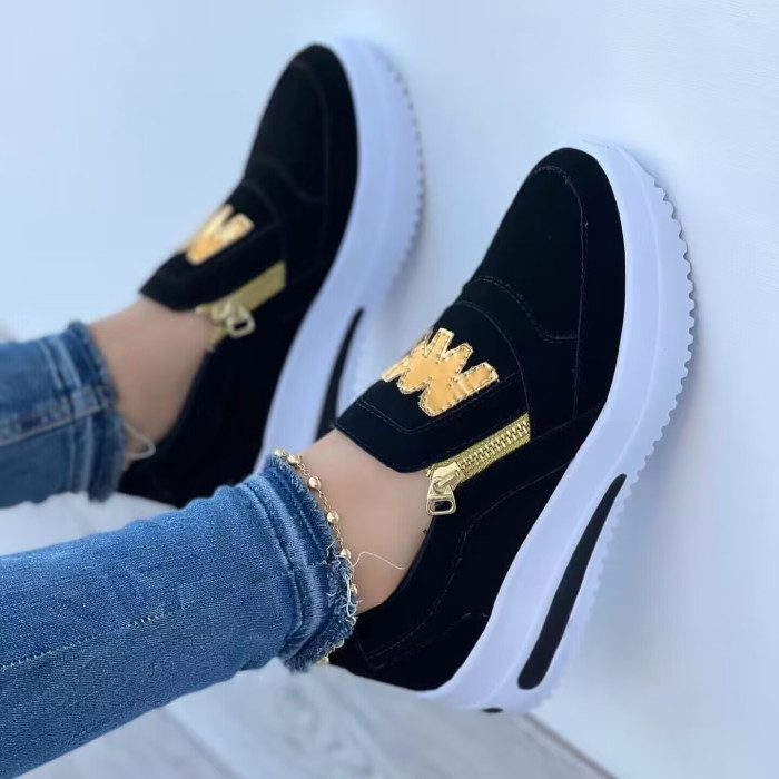 Women's Fashion Comfortable Thick Bottom Side Zipper Casual Sneakers