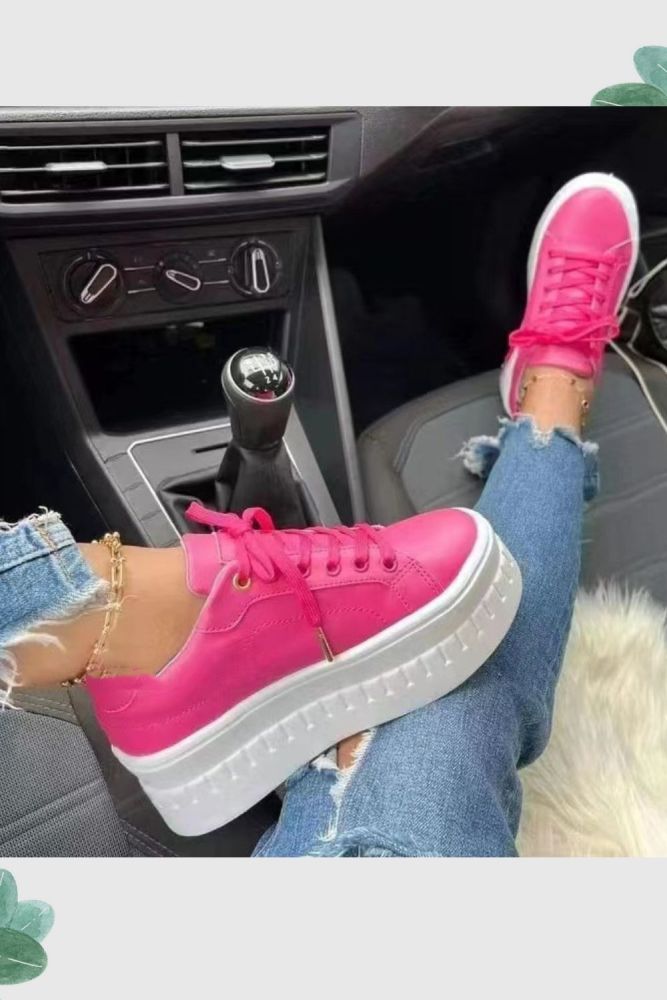 Women's Fashion Leather Lace-up Platforms Sneakers