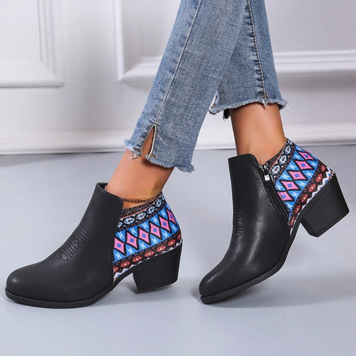 New Side Zip Colorblock Chunky Heel Martin Boots