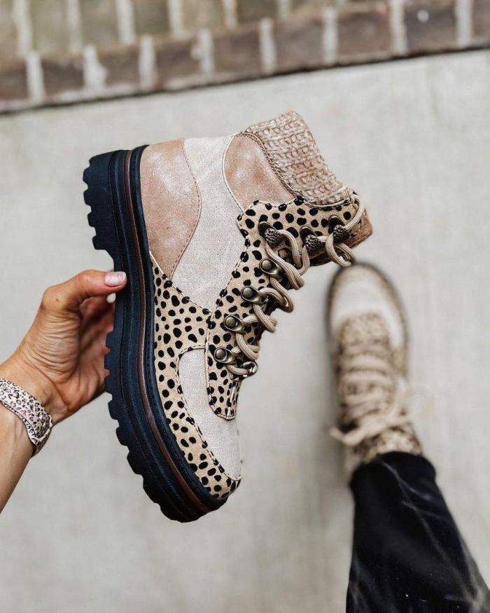 Ladies New High Top Lace Up Leopard Print Boots