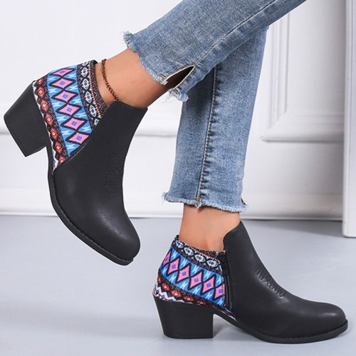 New Side Zip Colorblock Chunky Heel Martin Boots