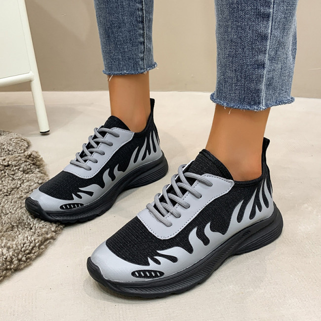 Woman Large Size Thick Sole Round Toe Lace Up Casual Shoes