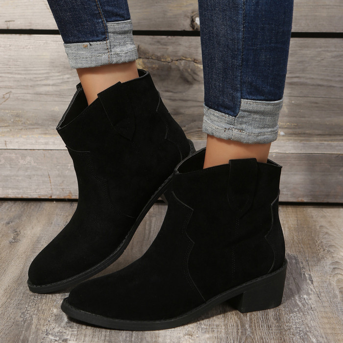 Women Retro Roman Pointed Square Heel Boot
