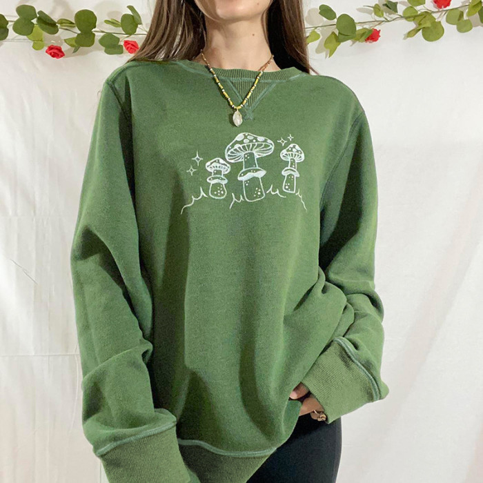 Women Fashion Oversize Letter Print Casual Crewneck Sweatshirts