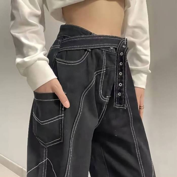 Y2K Woman Basic High Waist Straight Baggy Jeans
