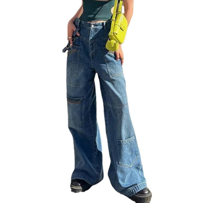 Fashion Vintage Y2K High Waist Button Up Straight Baggy Jeans