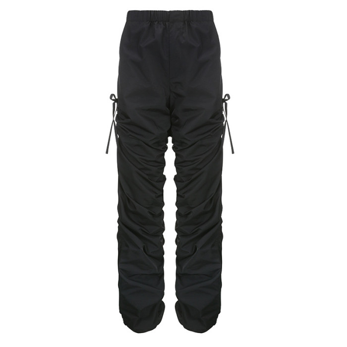 Fall New Drawstring Lace-Up Pleated Low-Rise Cargo Pants
