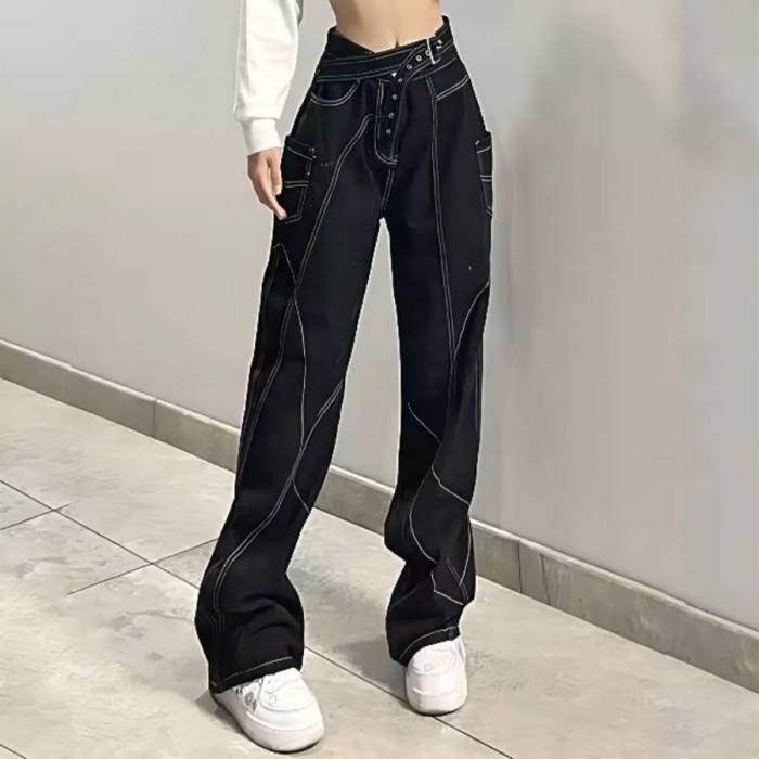 Y2K Woman Basic High Waist Straight Baggy Jeans