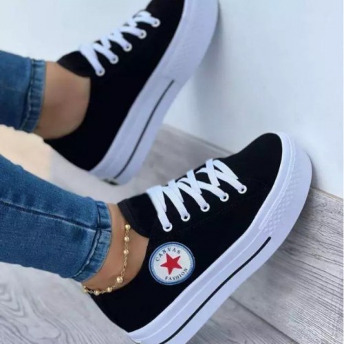 Women's New Thick-soled Lace-up Canvas Shoes