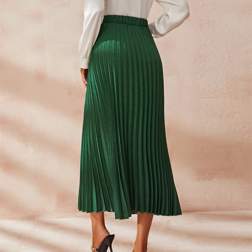 Women's High Street Fashion A-Line Pleated High Waist Midi Skirts