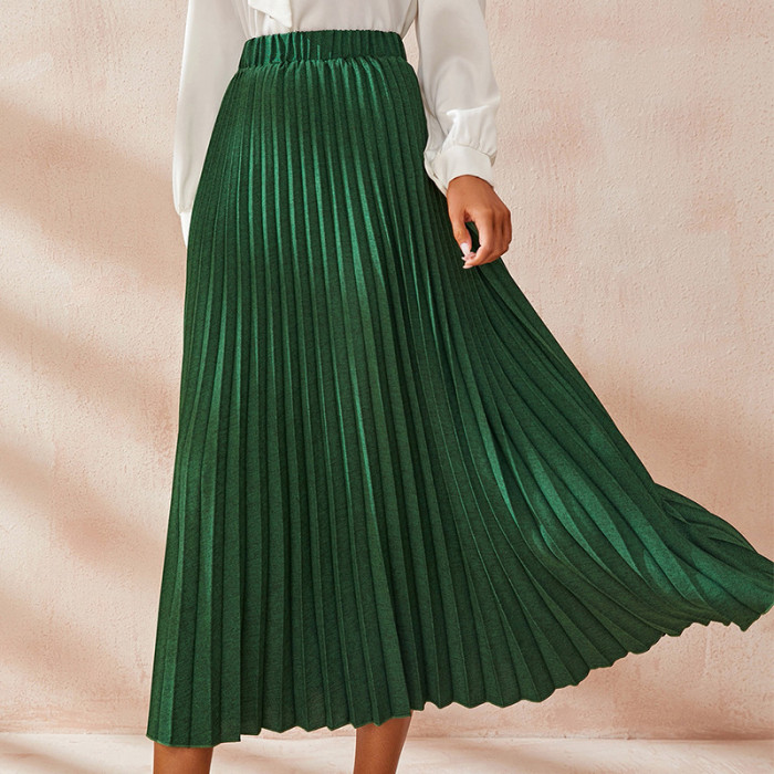 Women's High Street Fashion A-Line Pleated High Waist Midi Skirts