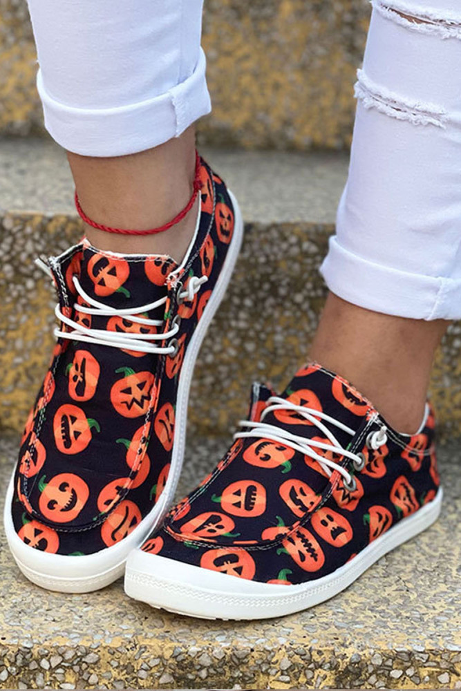 Women's Halloween Lace Up Flat Canvas Shoes