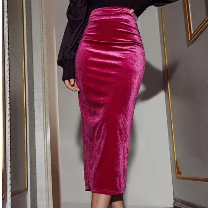Women Folds Cross Corduroy Split Wrap Sexy Midi Skirt