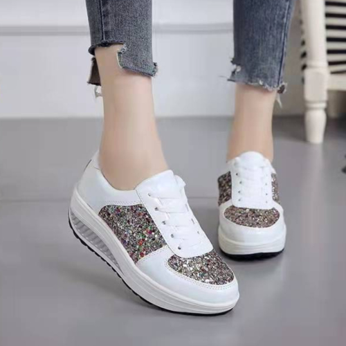 Women's Fashion Comfortable Sequin Lace Up Casual Sneakers