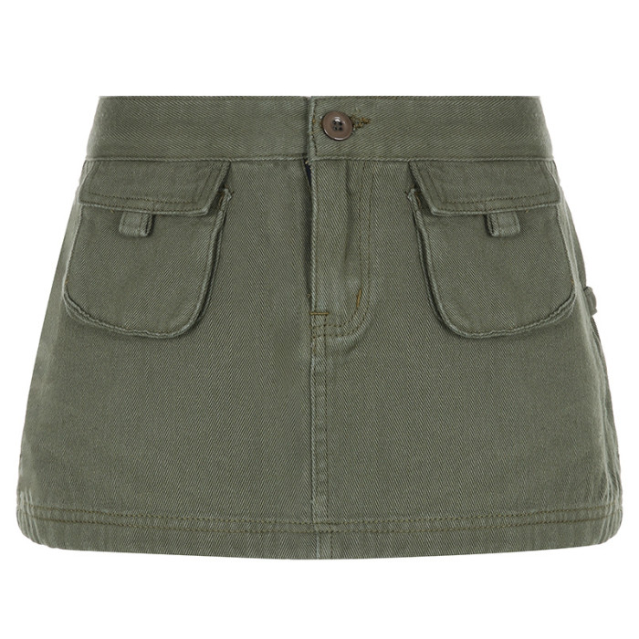 Fashion Punk Style Solid Pocket Patchwork Mini Denim Skirts