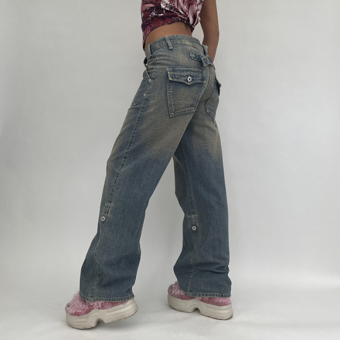 Women Vintage High Waist Straight Leg Baggy Denim Jeans