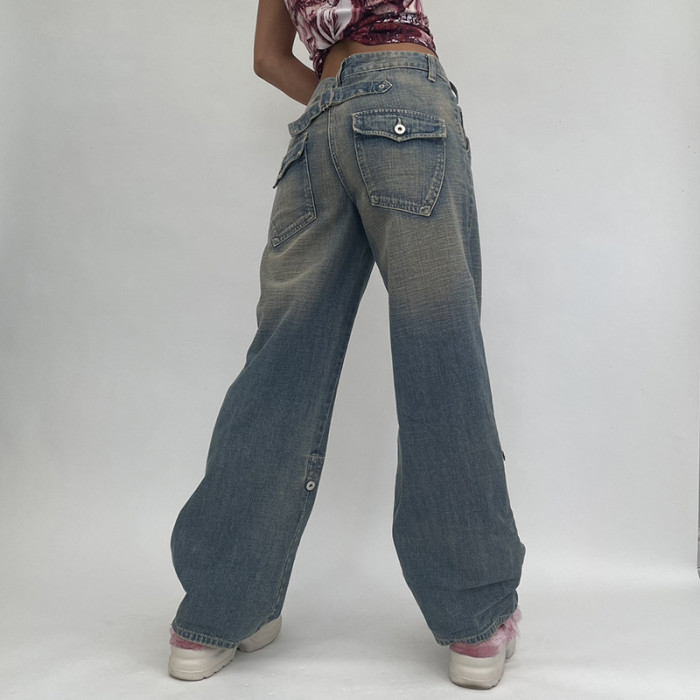 Women Vintage High Waist Straight Leg Baggy Denim Jeans