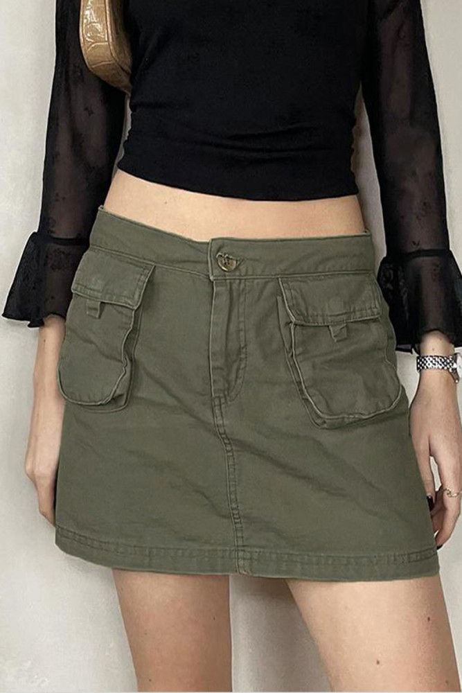 Fashion Punk Style Solid Pocket Patchwork Mini Denim Skirts