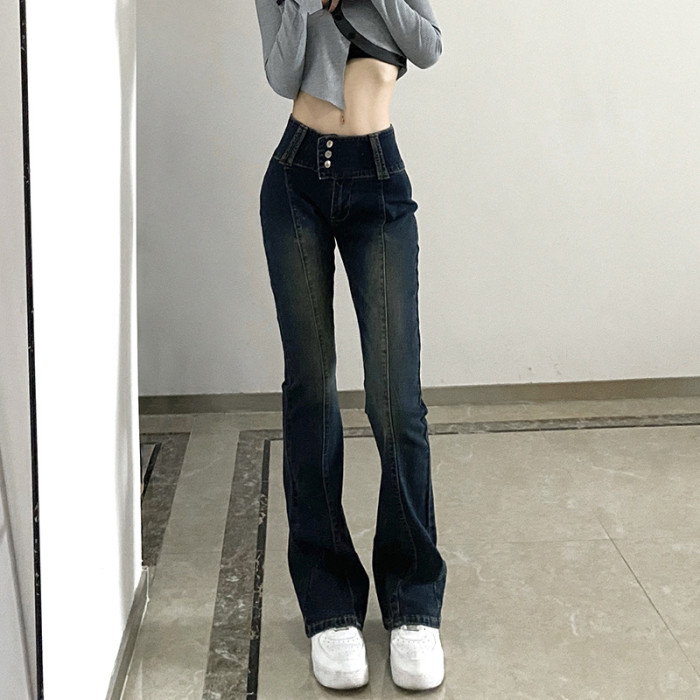 Woman Retro Skinny Slim Low Waist Flare Jeans