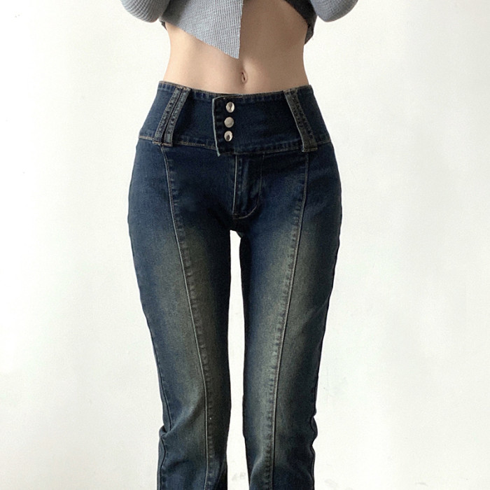 Woman Retro Skinny Slim Low Waist Flare Jeans