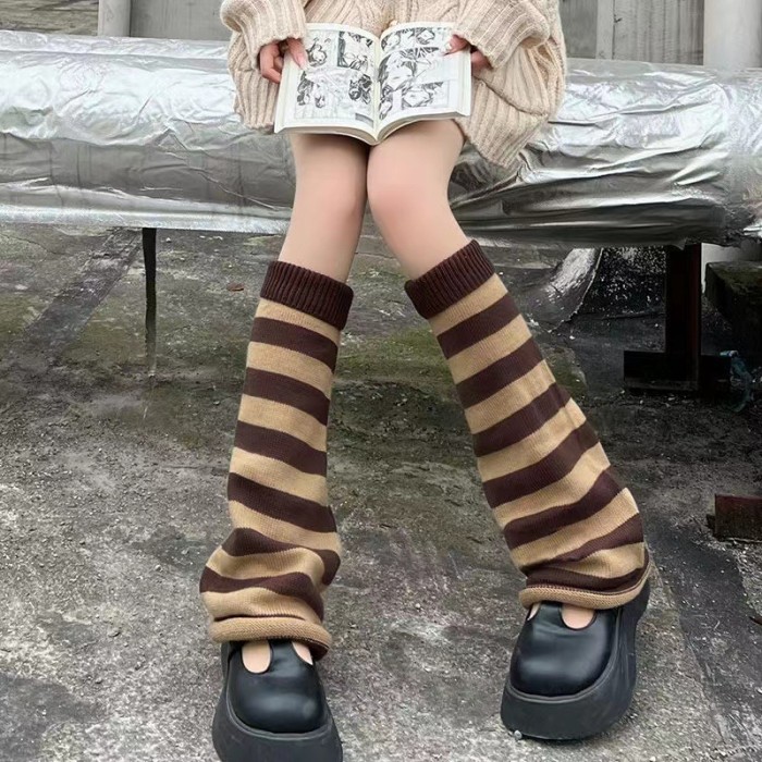 Women Y2K Striped Wide Leg Flared Knit Socks