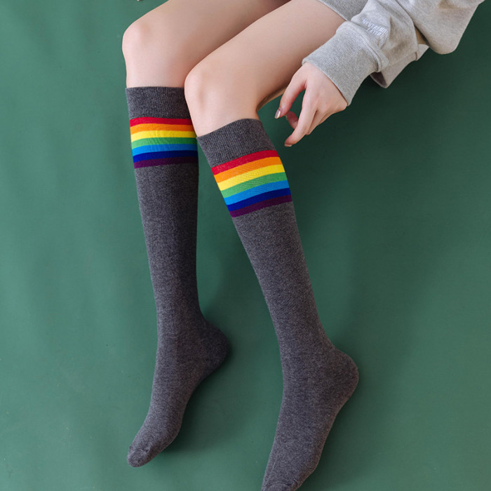 Women's Rainbow Stripes Mid-Tube Socks