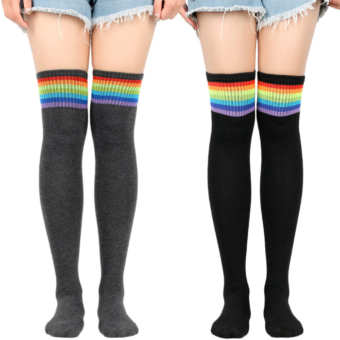 Autumn Winter Warm Rainbow Striped Long Socks Stockings