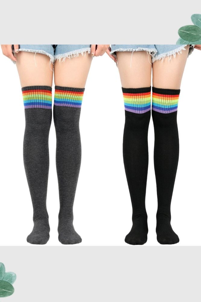 Autumn Winter Warm Rainbow Striped Long Socks Stockings