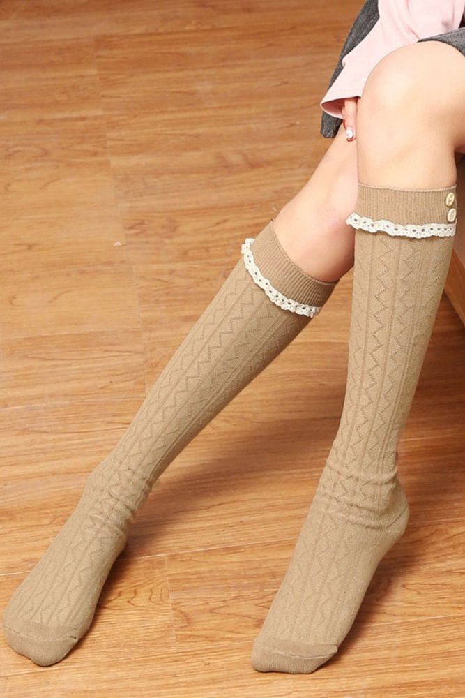 Women's Preppy Button Knit Lace Socks