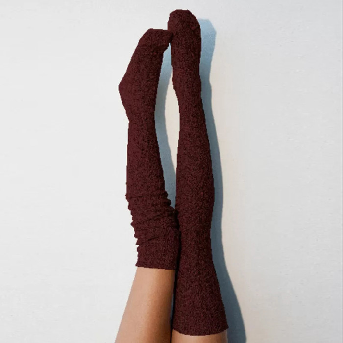 Women Fashion Knitted Solid Color Knee High Warm Socks