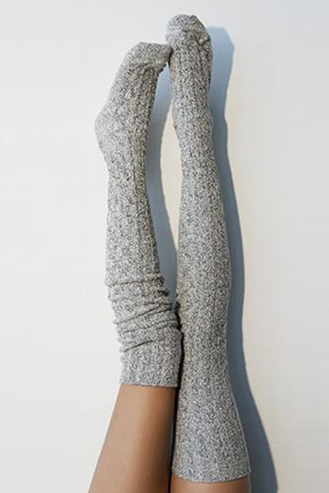 Women Fashion Knitted Solid Color Knee High Warm Socks