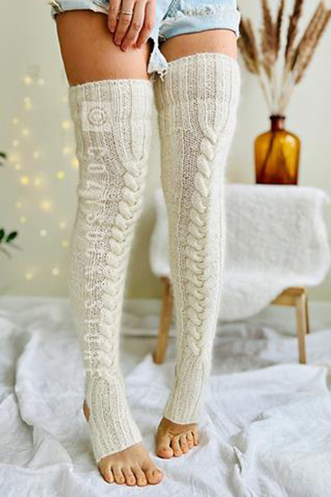Women's Elastic Solid Color Twist Knitted High Stockings