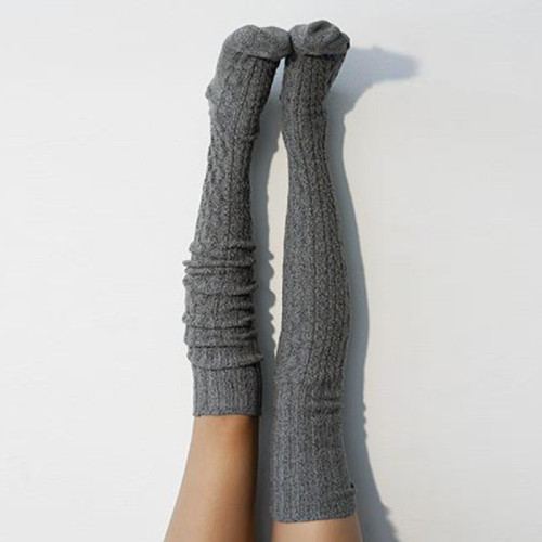 Women Fashion Knitted Solid Color Knee High Warm Socks