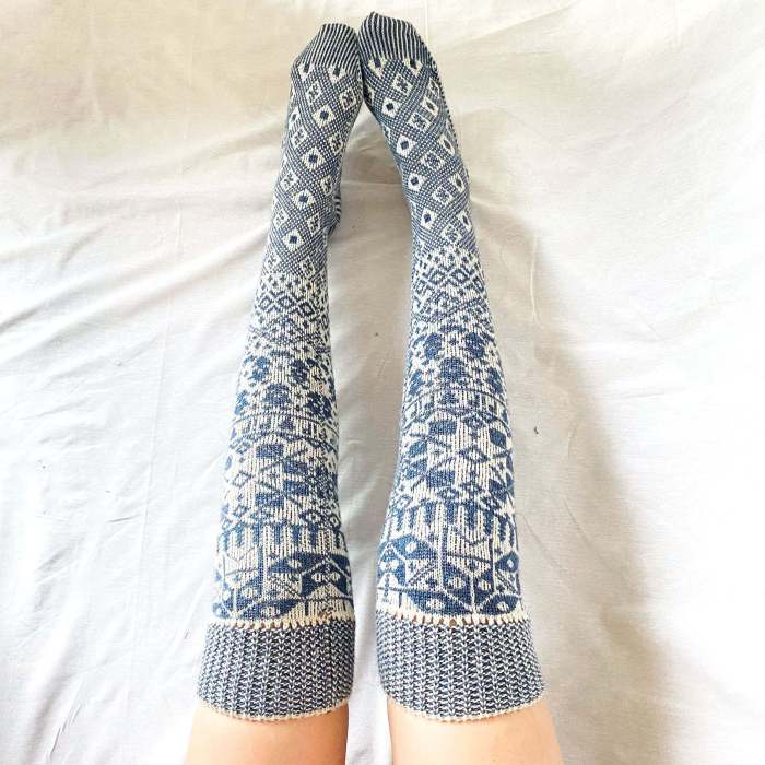 Woman Geometric Pattern Over-the-Knee Casual Knit Socks