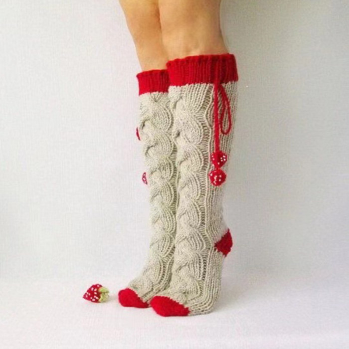 Woman Preppy Mid Tube Solid Color Knit Socks