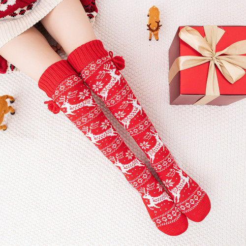 Women Christmas Knitting Knee High Socks