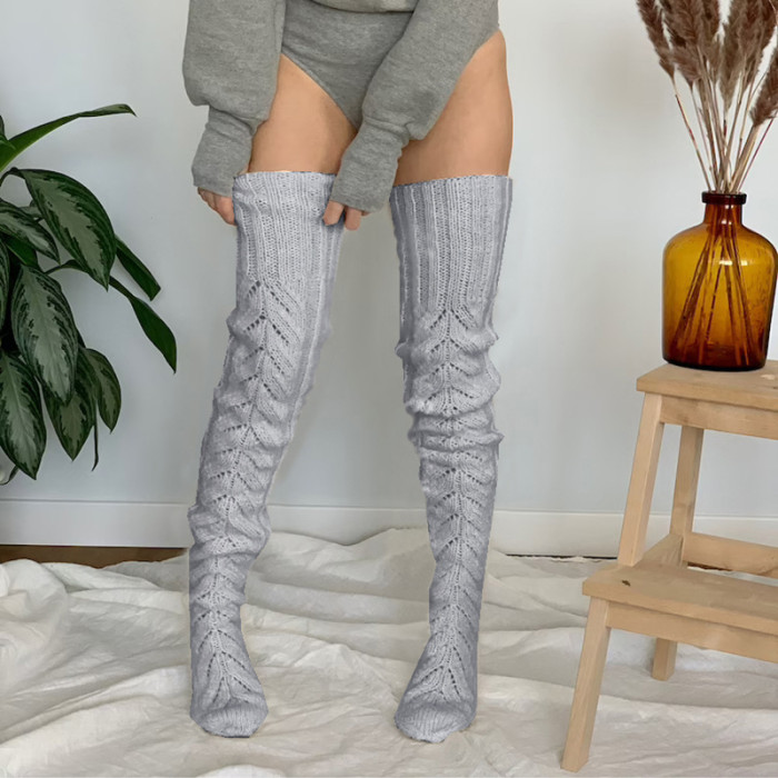 Women Solid Color Thick Warm Long Knitted Stockings