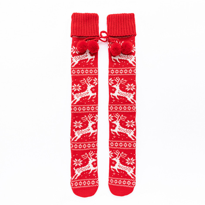 Women Christmas Knitting Knee High Socks
