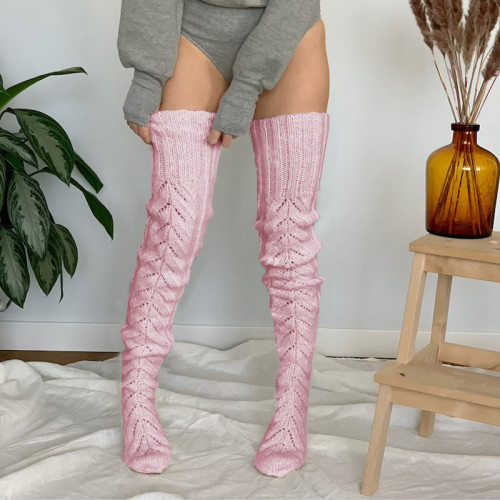 Women Solid Color Thick Warm Long Knitted Stockings