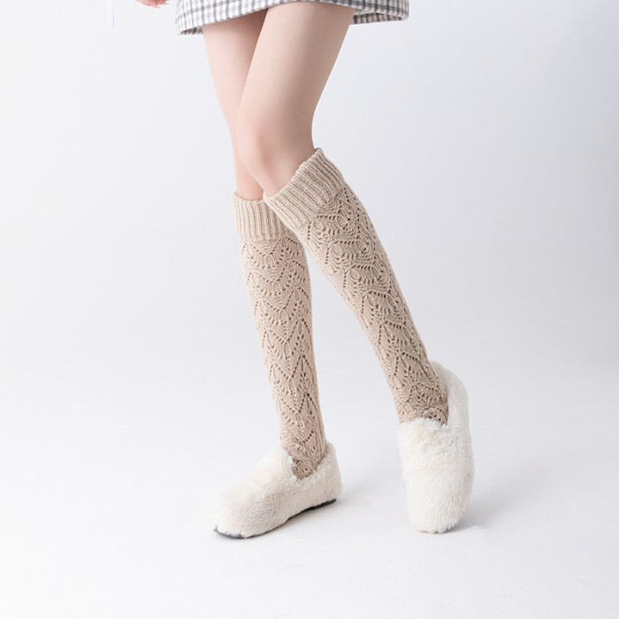Woman Solid Color Mid-tube Hollow Knitted Socks