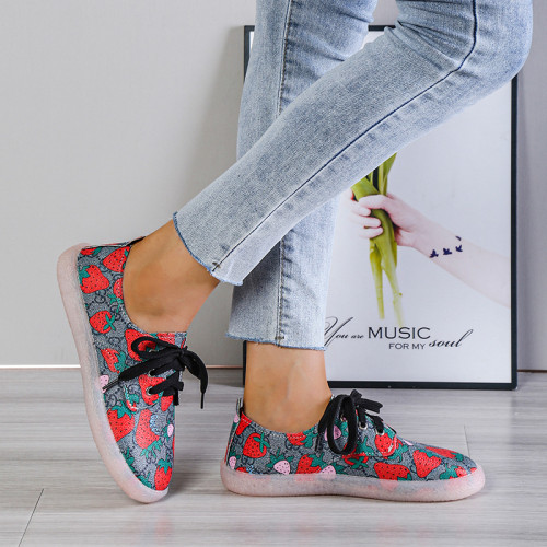 Women's Fashion Print Round Head Comfortable Casual Flat Sneakers