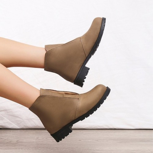 Women's Fashion Round Toe Slip-On Flat Ankle Boots
